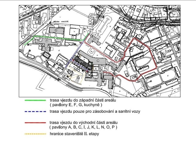 mapa areálu UHN s objízdnou trasou